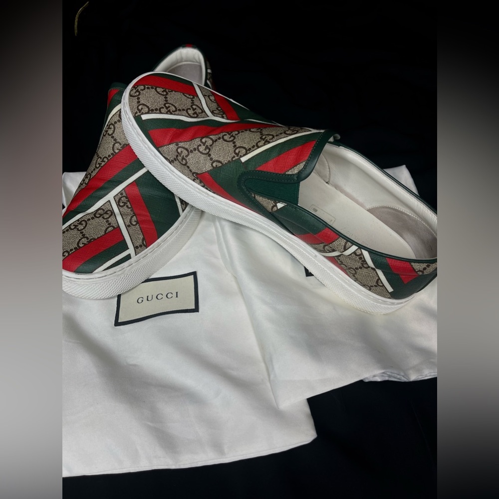 Gucci Dublin GG chevron canvas slip on sneaks Size 44 Men